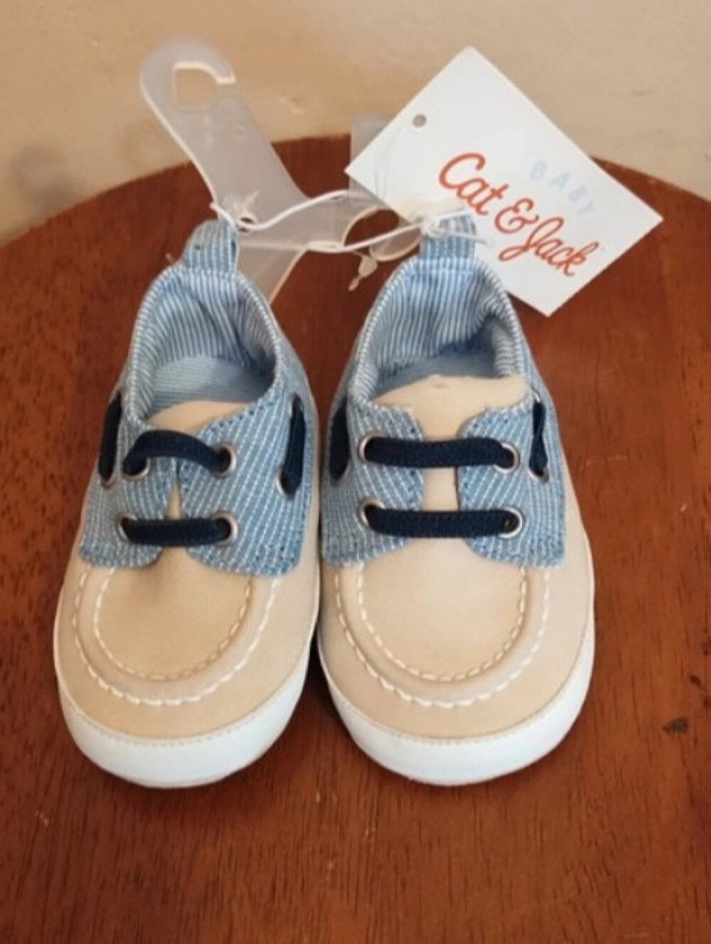 Cat & Jack NWT Baby Boy Blue And Beige Boat Shoes Size 6-9months